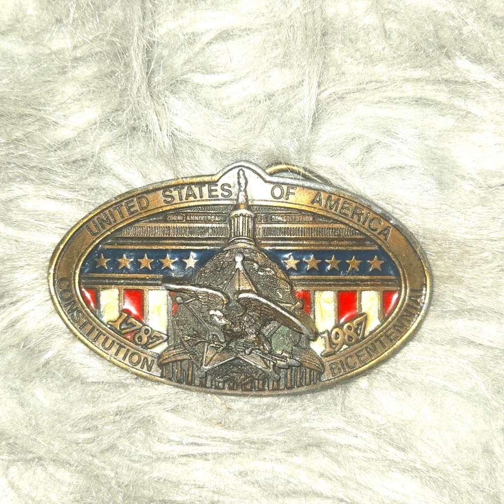 United States America Constitution Bicentennial Belt Buckle 1787-1987 Starshine